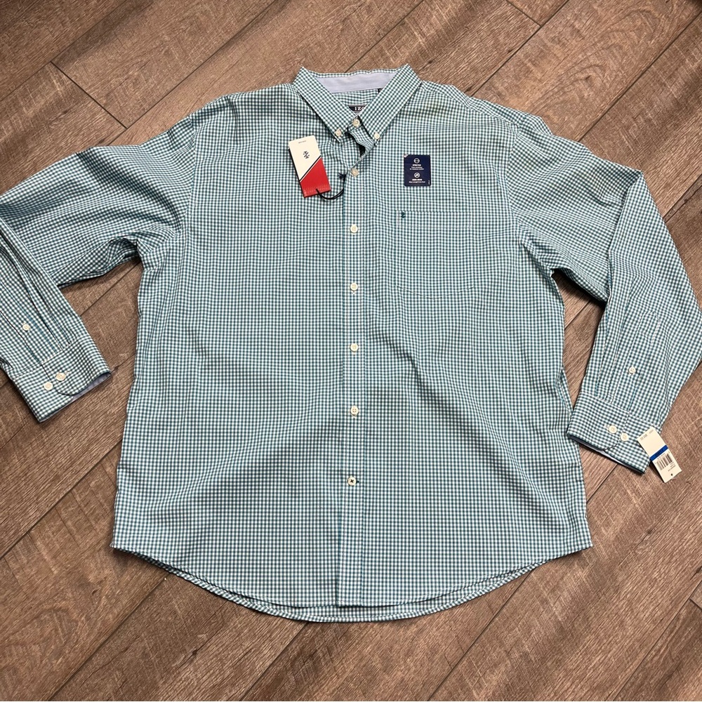 IZOD Men's Teal Checkered Button Down Shirt